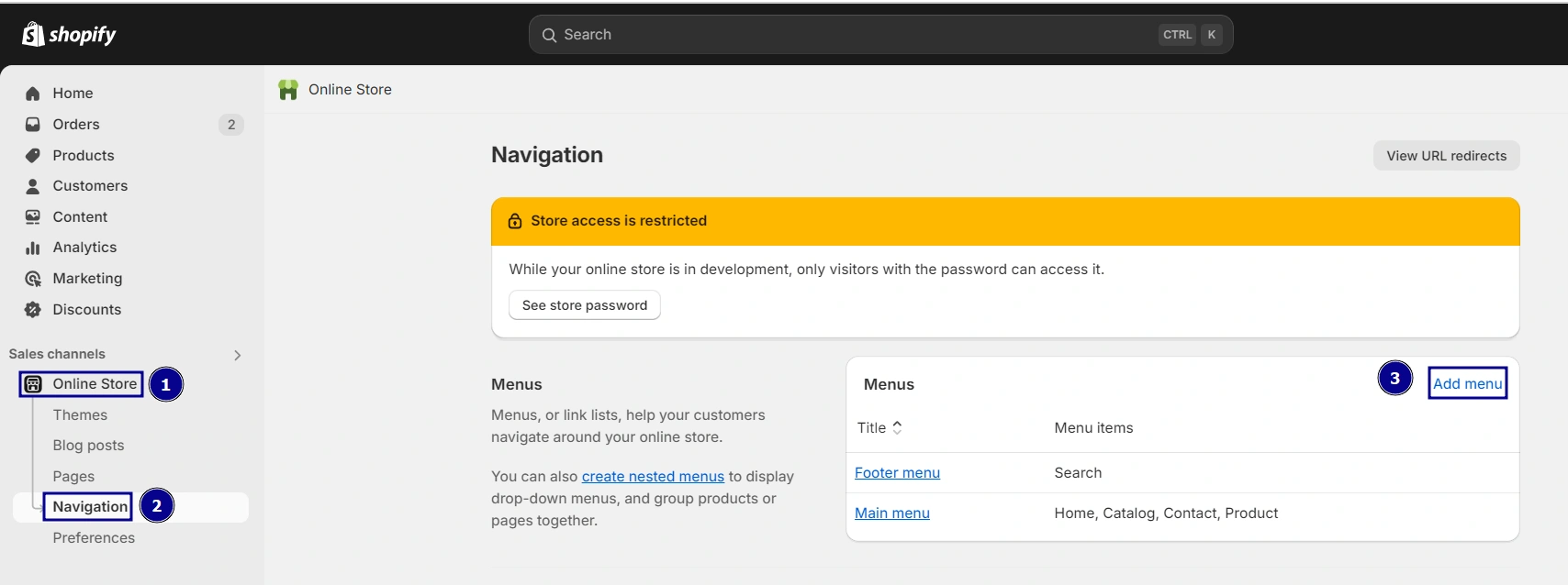 Click on the Main Menu or create a new one.